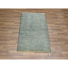 Load image into Gallery viewer, 2&#39;x3&#39; Pastel Gray, Tone On Tone, Modern Grass Design, Hand Knotted, Wool With Touch Of Silk, Lush And Plush, Mat, Sample, Oriental Rug FWR460008