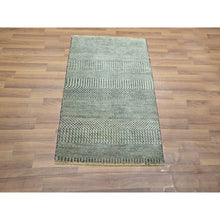 Load image into Gallery viewer, 2&#39;x3&#39; Medium Gray, Wool With Touch Of Silk, Modern Grass Design, Hand Knotted, Tone On Tone, Lush And Plush, Sample, Mat, Oriental Rug FWR460014