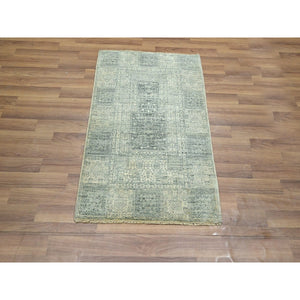 2'x3' Beige, Garden Design, Tone On Tone, Hand Knotted, Pure Wool, Sample, Mat, Oriental Rug FWR460032