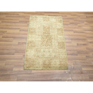 2'x3' Beige, Garden Design, Tone On Tone, Hand Knotted, Pure Wool, Sample, Mat, Oriental Rug FWR460050