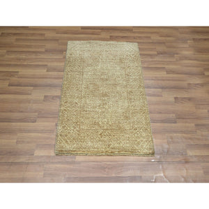 2'x3' Beige, Intricate Repetitive Geometric Design, Tone On Tone, Wool And Silk, Hand Knotted, Sample, Mat, Oriental Rug FWR460056