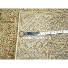 Load image into Gallery viewer, 2&#39;x3&#39; Beige, Intricate Repetitive Geometric Design, Tone On Tone, Wool And Silk, Hand Knotted, Sample, Mat, Oriental Rug FWR460056
