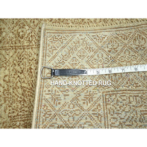 2'x3' Beige, Intricate Repetitive Geometric Design, Tone On Tone, Wool And Silk, Hand Knotted, Sample, Mat, Oriental Rug FWR460056