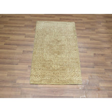 Load image into Gallery viewer, 2&#39;x3&#39; Honey Brown, Intricate Repetitive Geometric Design, Tone On Tone, Wool And Silk, Hand Knotted, Mat, Sample, Oriental Rug FWR460062