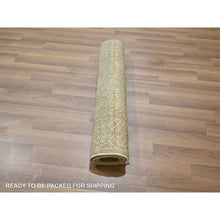 Load image into Gallery viewer, 2&#39;x3&#39; Honey Brown, Intricate Repetitive Geometric Design, Tone On Tone, Wool And Silk, Hand Knotted, Mat, Sample, Oriental Rug FWR460062