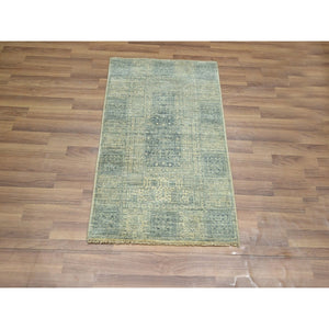 2'x3' Beige-gray, Garden Design, Tone On Tone, Hand Knotted, Pure Wool, Sample, Mat, Oriental Rug FWR460080