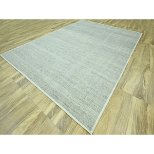 10'x13'9" Mirage Gray, Oxidized And Distressed Grass Design With Exposed Warps, 100% Wool, Hand Knotted, Oriental Rug FWR460128