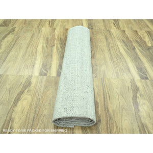 10'x13'9" Mirage Gray, Oxidized And Distressed Grass Design With Exposed Warps, 100% Wool, Hand Knotted, Oriental Rug FWR460128