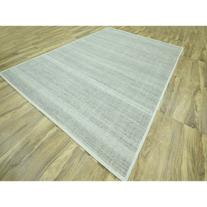 10'1"x13'9" Misty Gray, Distressed And Oxidized Grass Design With Exposed Warps, 100% Wool, Hand Knotted, Oriental Rug Sh76889