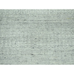 10'1"x13'9" Misty Gray, Distressed And Oxidized Grass Design With Exposed Warps, 100% Wool, Hand Knotted, Oriental Rug Sh76889
