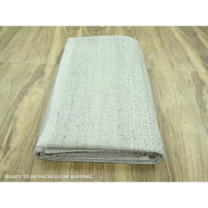 10'1"x13'9" Misty Gray, Distressed And Oxidized Grass Design With Exposed Warps, 100% Wool, Hand Knotted, Oriental Rug Sh76889