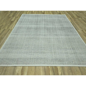 10'2"x10'2" Medium Gray, Distressed And Oxidized Grass Design With Exposed Warps, Pure Wool, Hand Knotted, Square, Oriental Rug FWR460140