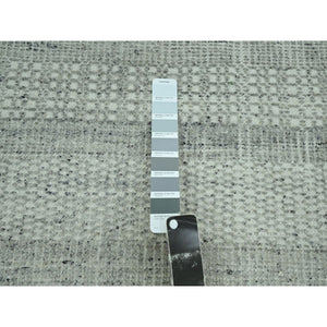 10'2"x10'2" Medium Gray, Distressed And Oxidized Grass Design With Exposed Warps, Pure Wool, Hand Knotted, Square, Oriental Rug FWR460140