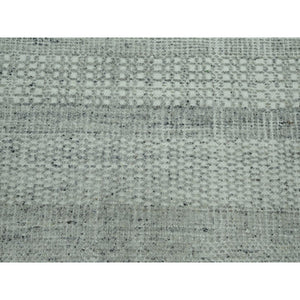 10'2"x10'2" Medium Gray, Distressed And Oxidized Grass Design With Exposed Warps, Pure Wool, Hand Knotted, Square, Oriental Rug FWR460140