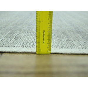10'2"x10'2" Medium Gray, Distressed And Oxidized Grass Design With Exposed Warps, Pure Wool, Hand Knotted, Square, Oriental Rug FWR460140