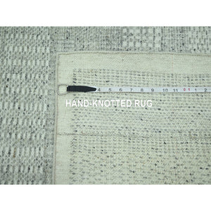 10'2"x10'2" Medium Gray, Distressed And Oxidized Grass Design With Exposed Warps, Pure Wool, Hand Knotted, Square, Oriental Rug FWR460140