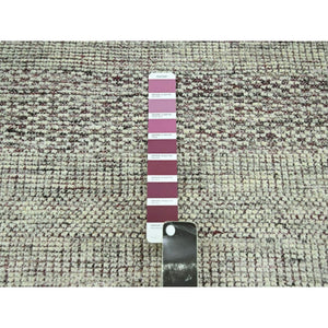 11'10"x14'10" Wine Red With Ivory, Distressed And Oxidized Grass Design With Exposed Warps, Organic Wool, Hand Knotted, Xl, Oversized, Oriental Rug FWR460146