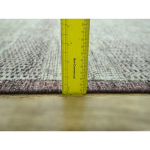 11'10"x14'10" Wine Red With Ivory, Distressed And Oxidized Grass Design With Exposed Warps, Organic Wool, Hand Knotted, Xl, Oversized, Oriental Rug FWR460146