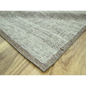 12'1"x15' Carob Brown And Ivory, Distressed And Oxidized Grass Design With Exposed Warps, 100% Wool, Hand Knotted, Xl, Oversized, Oriental Rug FWR460158