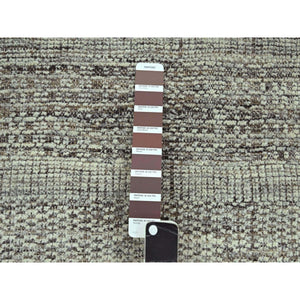 12'1"x15' Carob Brown And Ivory, Distressed And Oxidized Grass Design With Exposed Warps, 100% Wool, Hand Knotted, Xl, Oversized, Oriental Rug FWR460158