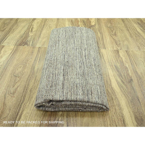 12'1"x15' Carob Brown And Ivory, Distressed And Oxidized Grass Design With Exposed Warps, 100% Wool, Hand Knotted, Xl, Oversized, Oriental Rug FWR460158