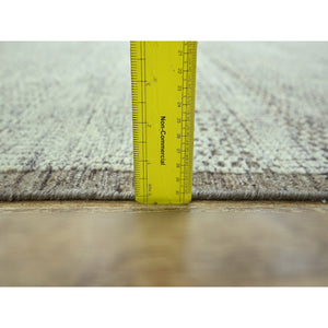 12'1"x15' Carob Brown And Ivory, Distressed And Oxidized Grass Design With Exposed Warps, 100% Wool, Hand Knotted, Xl, Oversized, Oriental Rug FWR460158