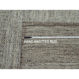 12'1"x15' Carob Brown And Ivory, Distressed And Oxidized Grass Design With Exposed Warps, 100% Wool, Hand Knotted, Xl, Oversized, Oriental Rug FWR460158