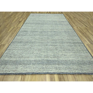 10'x13'10" Teal Blue With Ivory, Hand Knotted, Distressed And Oxidized Grass Design With Exposed Warps, Pure Wool, Oriental Rug FWR460176