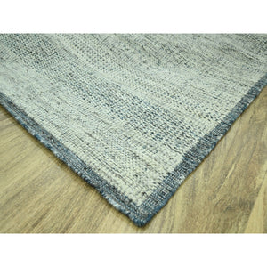 10'x13'10" Teal Blue With Ivory, Hand Knotted, Distressed And Oxidized Grass Design With Exposed Warps, Pure Wool, Oriental Rug FWR460176