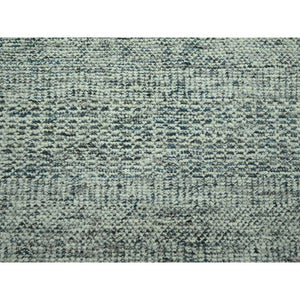 10'x13'10" Teal Blue With Ivory, Hand Knotted, Distressed And Oxidized Grass Design With Exposed Warps, Pure Wool, Oriental Rug FWR460176