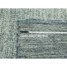 Load image into Gallery viewer, 10&#39;x13&#39;10&quot; Teal Blue With Ivory, Hand Knotted, Distressed And Oxidized Grass Design With Exposed Warps, Pure Wool, Oriental Rug FWR460176