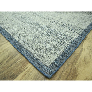 10'x13'9" Beacon Blue With Ivory, Hand Knotted, 100% Wool, Distressed And Oxidized Grass Design With Exposed Warps, Oriental Rug FWR460182