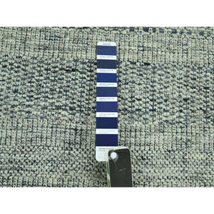 10'x13'9" Beacon Blue With Ivory, Hand Knotted, 100% Wool, Distressed And Oxidized Grass Design With Exposed Warps, Oriental Rug FWR460182