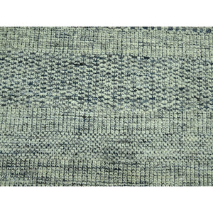 10'x13'9" Beacon Blue With Ivory, Hand Knotted, 100% Wool, Distressed And Oxidized Grass Design With Exposed Warps, Oriental Rug FWR460182