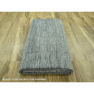 10'x13'9" Beacon Blue With Ivory, Hand Knotted, 100% Wool, Distressed And Oxidized Grass Design With Exposed Warps, Oriental Rug FWR460182