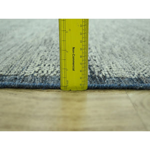 10'x13'9" Beacon Blue With Ivory, Hand Knotted, 100% Wool, Distressed And Oxidized Grass Design With Exposed Warps, Oriental Rug FWR460182