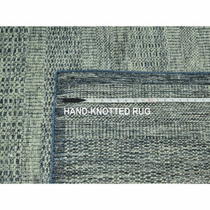 10'x13'9" Beacon Blue With Ivory, Hand Knotted, 100% Wool, Distressed And Oxidized Grass Design With Exposed Warps, Oriental Rug FWR460182