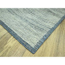 Load image into Gallery viewer, 9&#39;x11&#39;8&quot; Yale Blue With Ivory, Pure Wool, Hand Knotted, Oxidized And Distressed Grass Design With Exposed Warps, Oriental Rug FWR460188