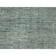 Load image into Gallery viewer, 9&#39;x11&#39;8&quot; Yale Blue With Ivory, Pure Wool, Hand Knotted, Oxidized And Distressed Grass Design With Exposed Warps, Oriental Rug FWR460188