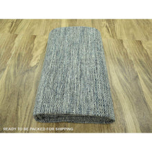 Load image into Gallery viewer, 9&#39;x11&#39;8&quot; Yale Blue With Ivory, Pure Wool, Hand Knotted, Oxidized And Distressed Grass Design With Exposed Warps, Oriental Rug FWR460188