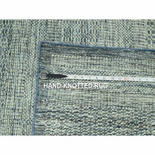 Load image into Gallery viewer, 9&#39;x11&#39;8&quot; Yale Blue With Ivory, Pure Wool, Hand Knotted, Oxidized And Distressed Grass Design With Exposed Warps, Oriental Rug FWR460188