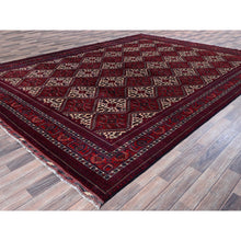 Load image into Gallery viewer, 9&#39;10&quot;x13&#39; Scarlet Red, Afghan Khamyab With Geometric Design, Hand Knotted, Soft And Velvety Wool, Vegetable Dyes, Oriental Rug FWR4596