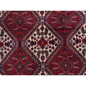 9'10"x13' Scarlet Red, Afghan Khamyab With Geometric Design, Hand Knotted, Soft And Velvety Wool, Vegetable Dyes, Oriental Rug FWR4596