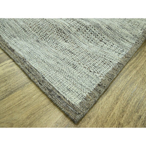 10'x10' Caramel Brown, Hand Knotted, Oxidized And Distressed Grass Design With Exposed Warps, Organic Wool, Square, Oriental Rug FWR460206