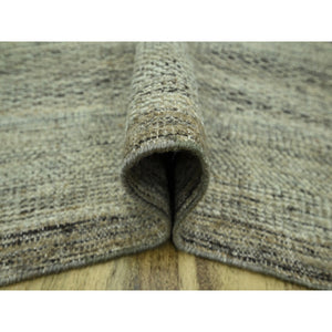 9'2"x12' Umber Brown With Beige, Hand Knotted, Oxidized And Distressed Grass Design With Exposed Warps, Natural Wool, Oriental Rug FWR460212