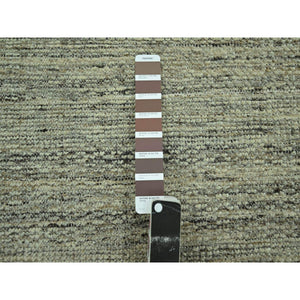 9'2"x12' Umber Brown With Beige, Hand Knotted, Oxidized And Distressed Grass Design With Exposed Warps, Natural Wool, Oriental Rug FWR460212