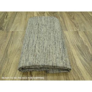 9'2"x12' Umber Brown With Beige, Hand Knotted, Oxidized And Distressed Grass Design With Exposed Warps, Natural Wool, Oriental Rug FWR460212