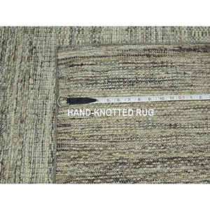9'2"x12' Umber Brown With Beige, Hand Knotted, Oxidized And Distressed Grass Design With Exposed Warps, Natural Wool, Oriental Rug FWR460212