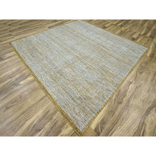 Load image into Gallery viewer, 10&#39;x10&#39; Golden Yellow, Oxidized And Distressed Grass Design With Exposed Warps, Hand Knotted, Natural Wool, Square, Oriental Rug FWR460218