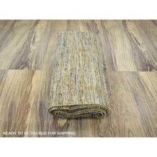 Load image into Gallery viewer, 10&#39;x10&#39; Golden Yellow, Oxidized And Distressed Grass Design With Exposed Warps, Hand Knotted, Natural Wool, Square, Oriental Rug FWR460218